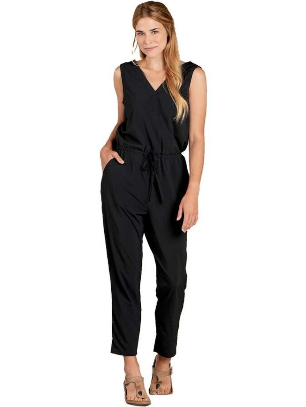 Toad&Co Sunkissed Liv Sleeveless Jumpsuit Black Quick Dry Travel Hiking Sz S